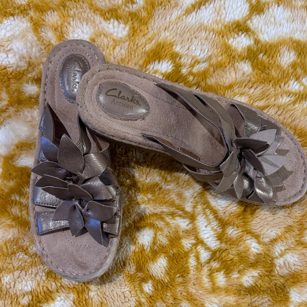 Clarks Metallic Brown Floral Sandals